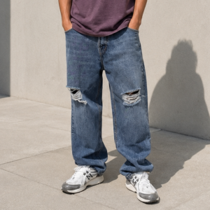 Pull&Bear baggy ripped jeans blue